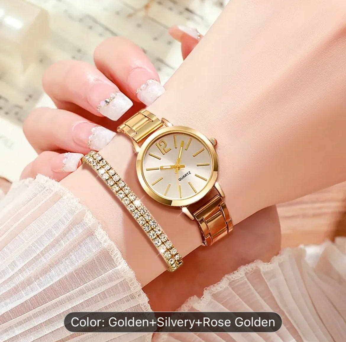 Six Piece Watches And Rhinestone Bracelets Stainless Steel