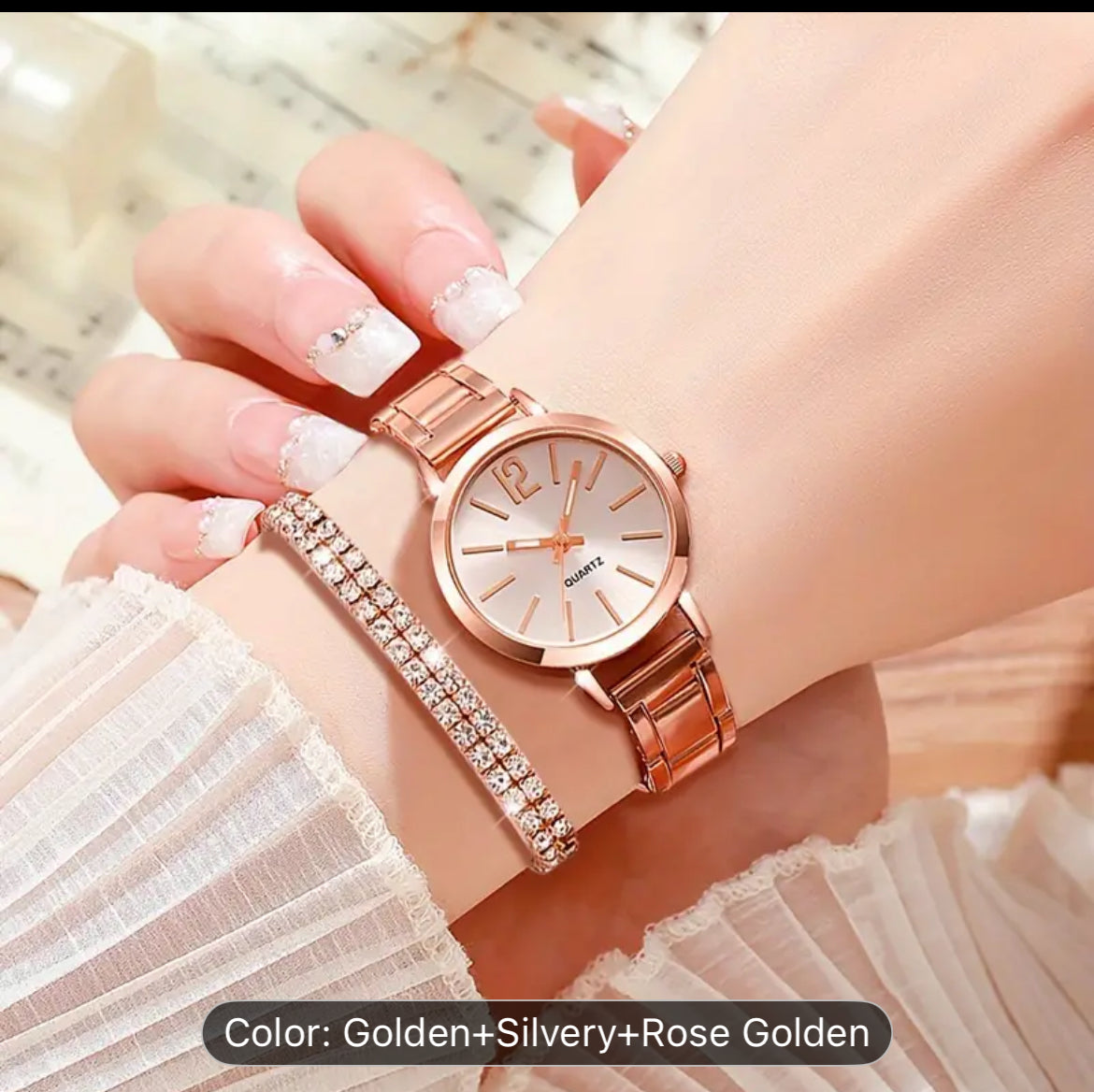 Six Piece Watches And Rhinestone Bracelets Stainless Steel