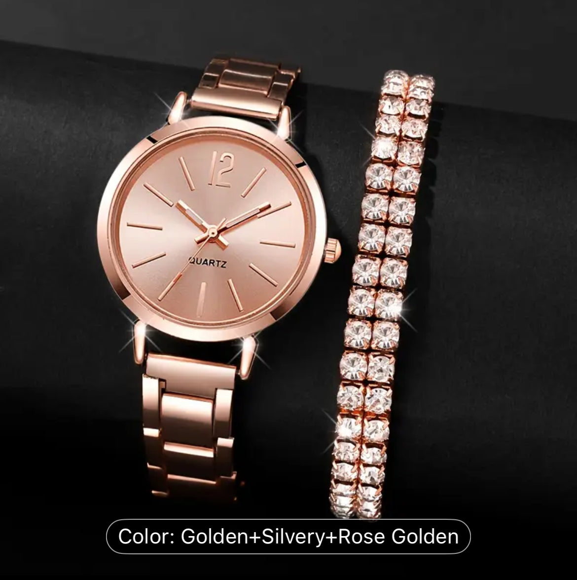 Six Piece Watches And Rhinestone Bracelets Stainless Steel