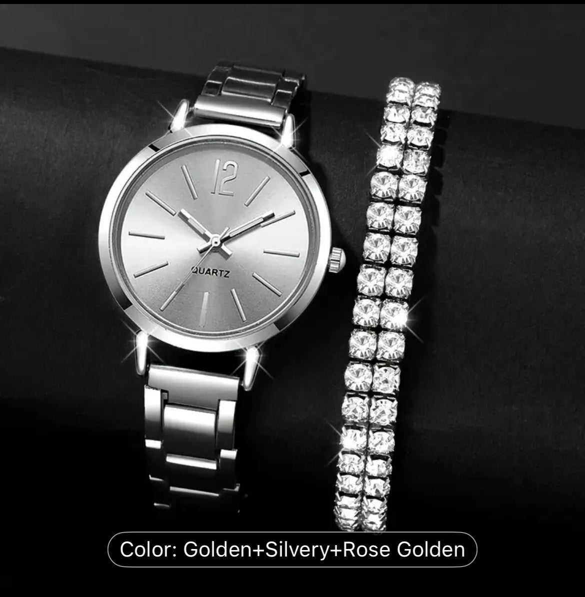Six Piece Watches And Rhinestone Bracelets Stainless Steel