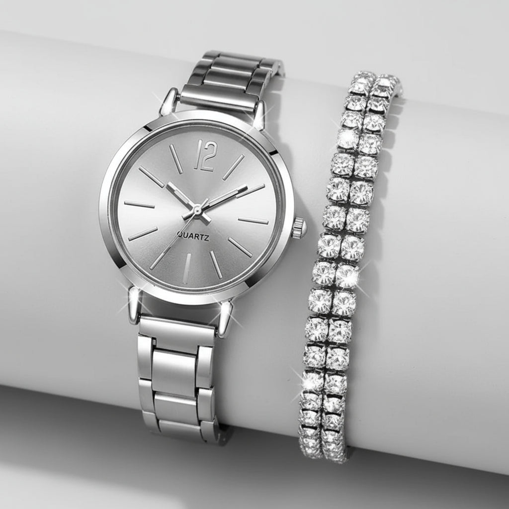 Six Piece Watches And Rhinestone Bracelets Stainless Steel - Shoppy