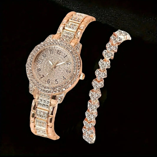 Elegant Two Piece Watch and Bracelet Set Stainless Steel - Shoppy