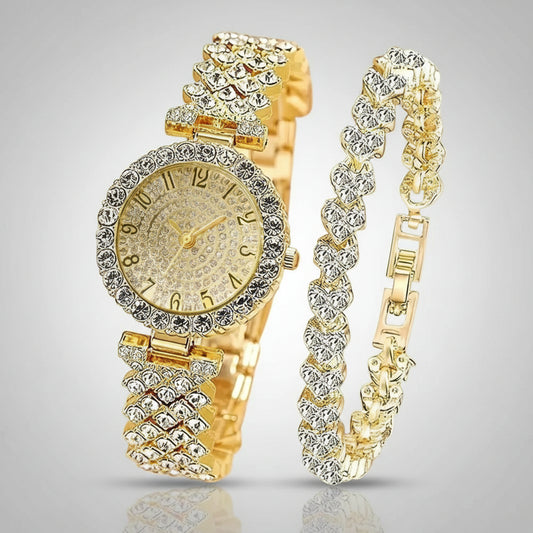 Two Piece Elegant Stainless Steel Watch and Bracelet Set - Shoppy