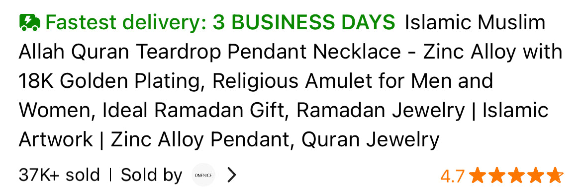 Zinc Alloy Islamic Necklace Lightweight Spiritual Jewelry