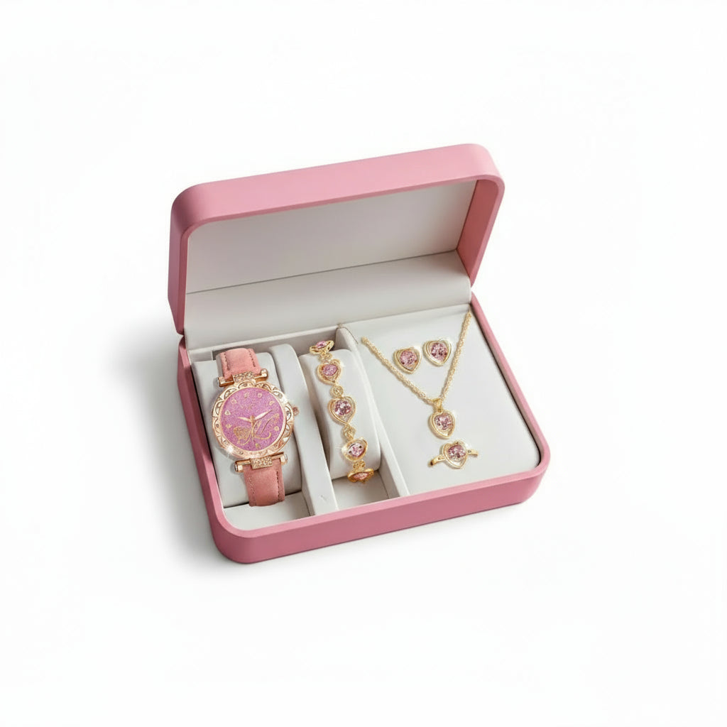 Ladies 6 Piece Fashionable Quartz Watch Set Two Colors - Shoppy