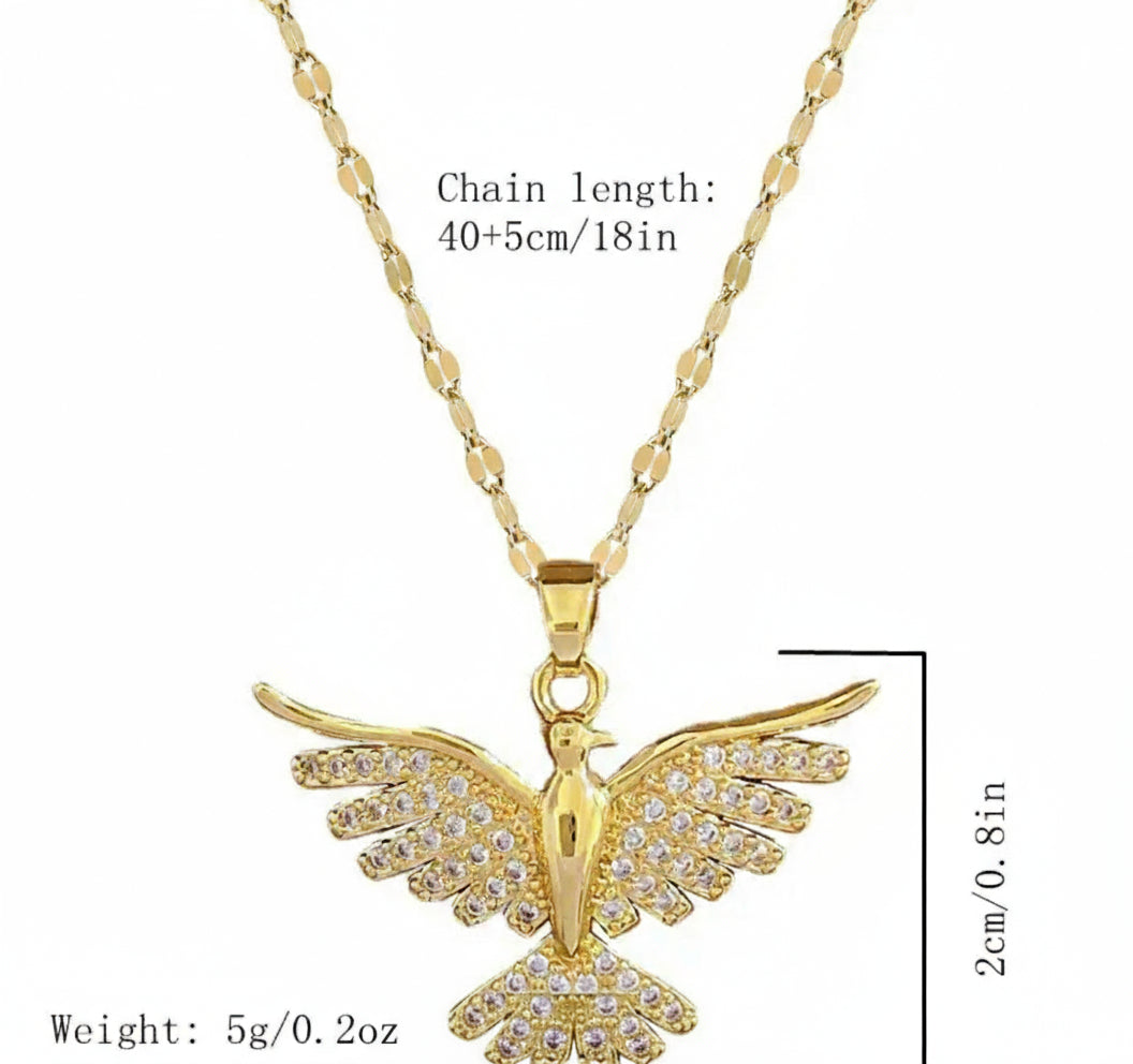 1pc Elegant Phoenix Bird Pendant Necklace, Zinc Alloy with Rhinestone Mosaic, Stainless Steel Chain for Women, Party Luxury Jewelry, Perfect for Winter, New Year - Shoppy
