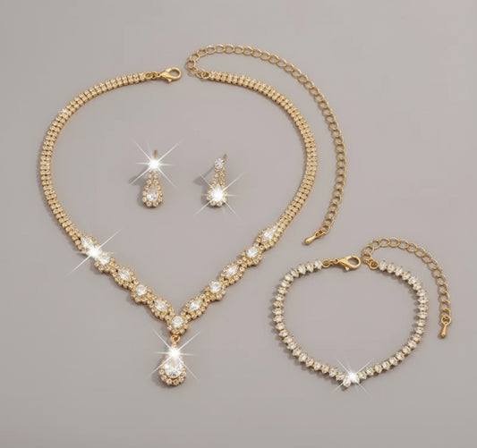 Rhinestone-Embedded Copper, Jewellery Sets Jewelry for Women, Wedding Jewelry for Women, Party Accessories, Luxury Bridal Set, Elegant Jewelry Set, Copper Jewelry, Fine Craftsmanship, Necklace Earrings Bracelet Set, Bridal Party, Fashion Lovers - Shoppy