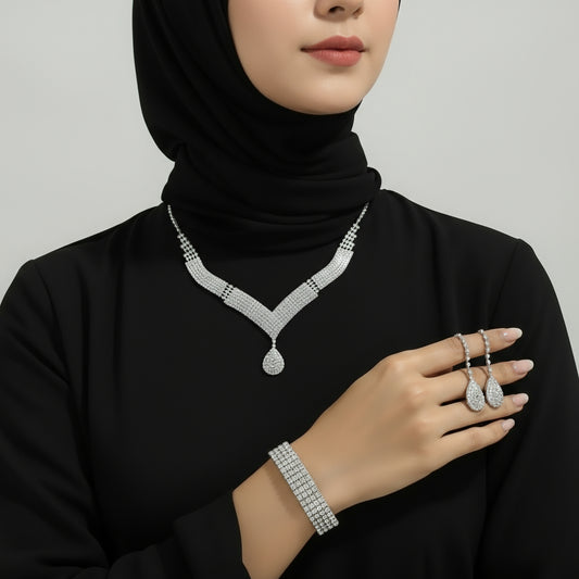 Necklace 1 + Earrings Pair + Bracelet Set Bridal Jewelry Party Accessories - Shoppy