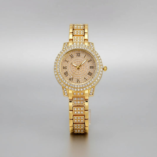 1pc Fashionable Quartz Women'S Watch And Jewelry Set, Shock-Resistant Round Analog Display, Alloy Band & Case, Non, Button Battery - Includes 6pcs Accessory Set - Shoppy