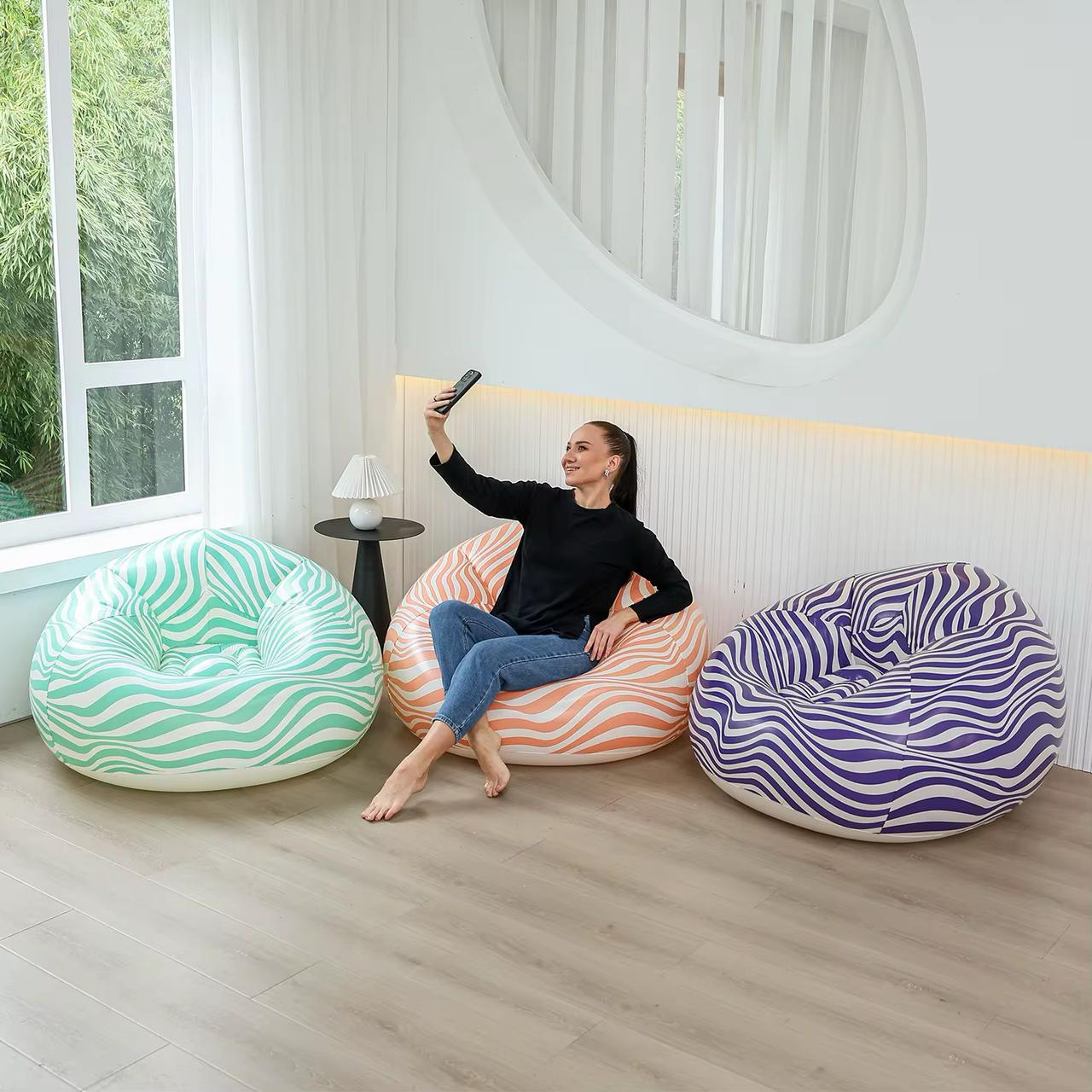 Stripe Inflatable Lounger Air Sofa 110 * 85 cm