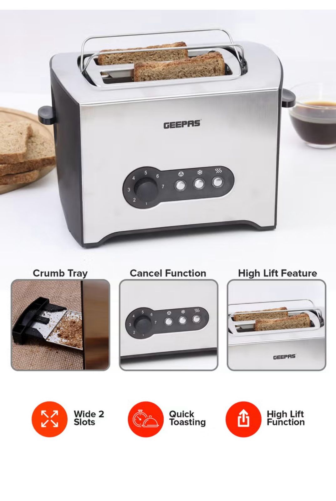 Stainless Steel Bread Toaster - Geepas