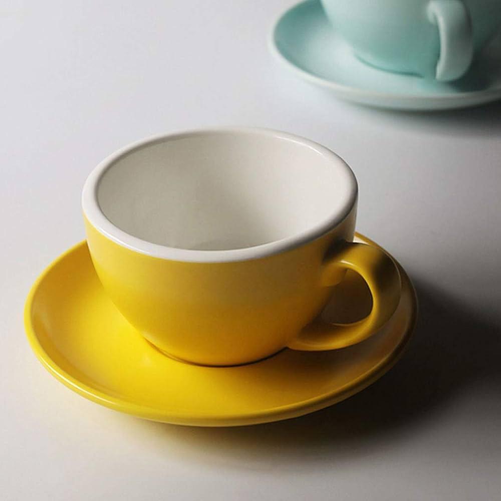 Porcelain Cappuccino Cups Set with Saucers in Multiple Colors