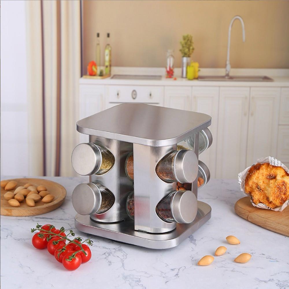 8-Jars 100Ml Stainless Steel Rotating Spice Jar Set