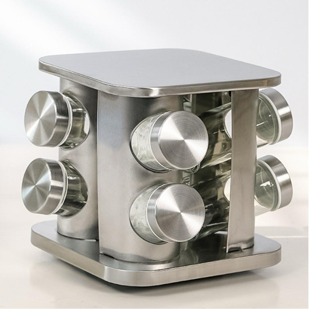 8-Jars 100Ml Stainless Steel Rotating Spice Jar Set