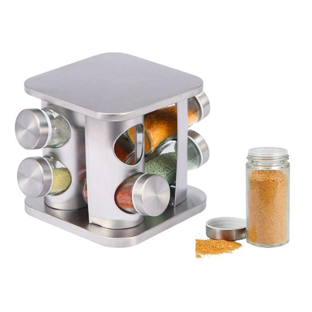 8-Jars 100Ml Stainless Steel Rotating Spice Jar Set