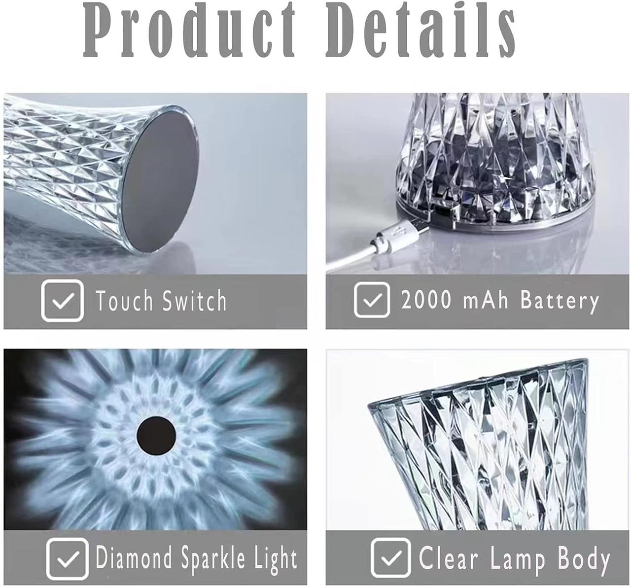 Diamond Crystal Table Lamp with 16 Color Changing Options