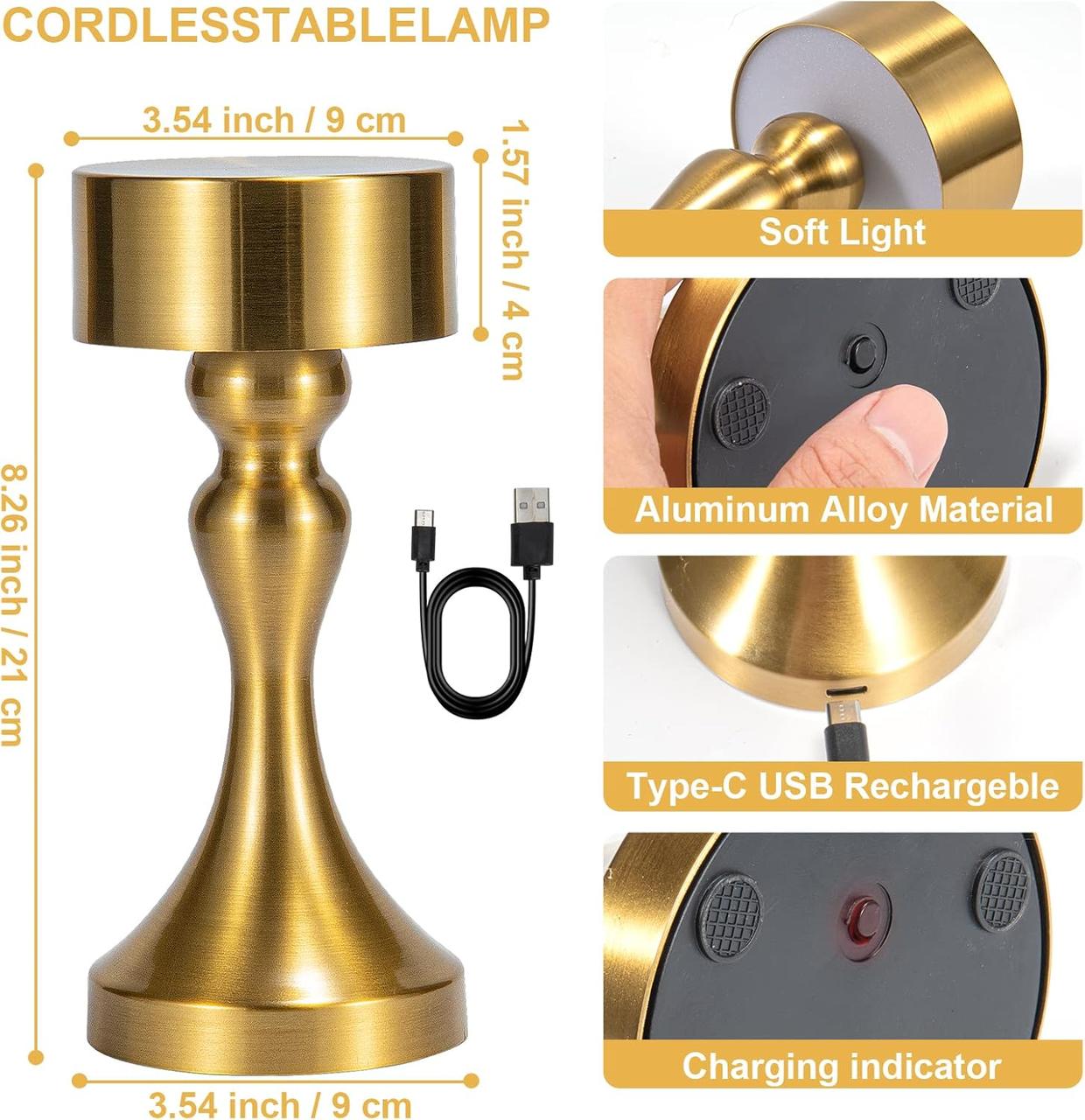 LED Battery Table Lamp - Wireless USB Rechargeable Design