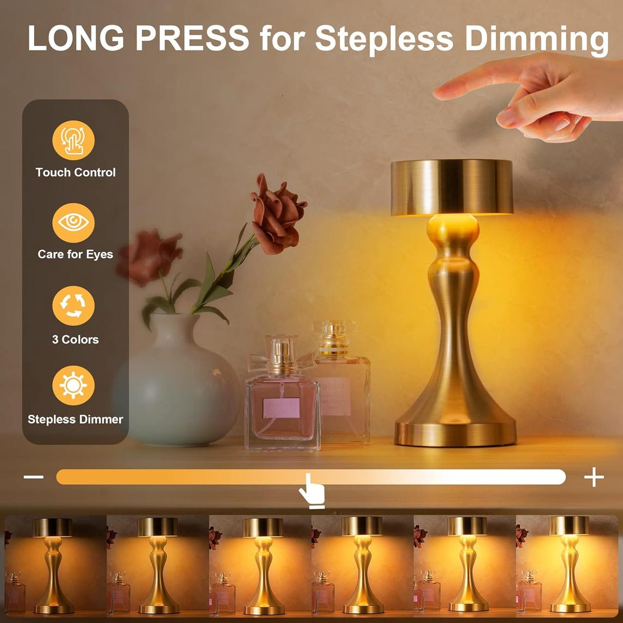 LED Battery Table Lamp - Wireless USB Rechargeable Design