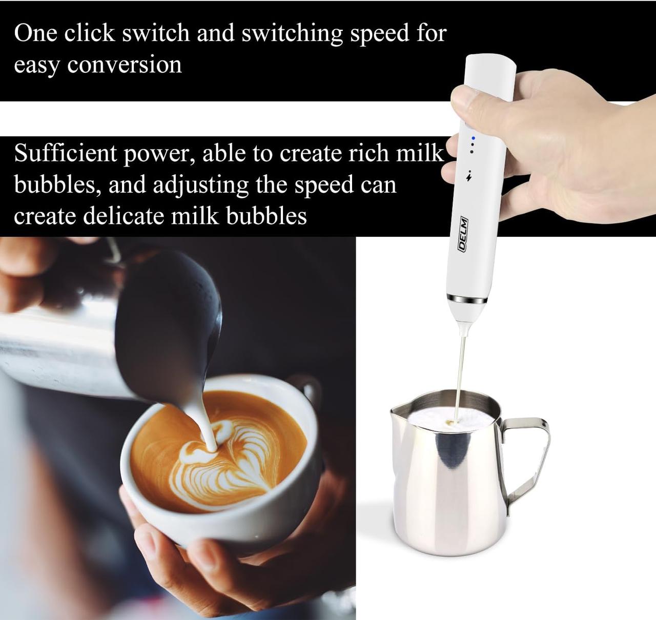 Delim USB Electric Milk Frother Stainless Steel for Matcha