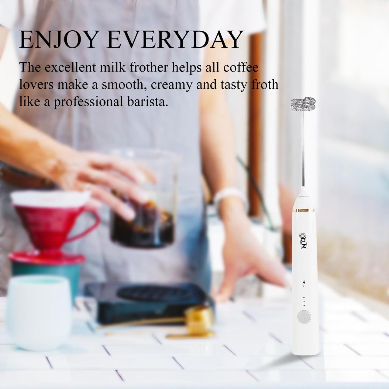 Delim USB Electric Milk Frother Stainless Steel for Matcha