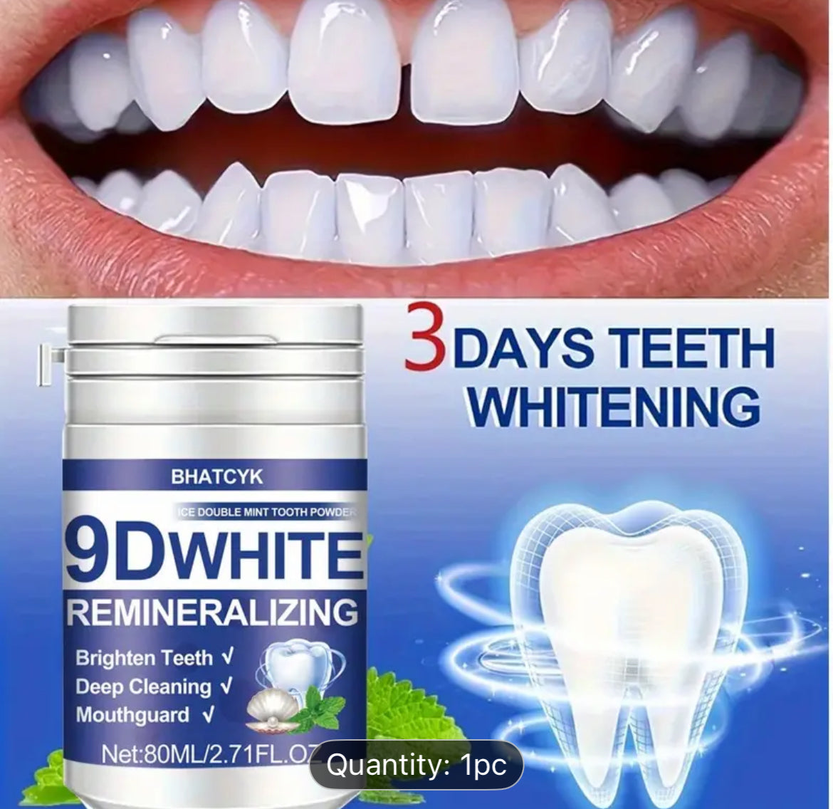 9D Whitening Tooth Powder for Natural Bright Smile