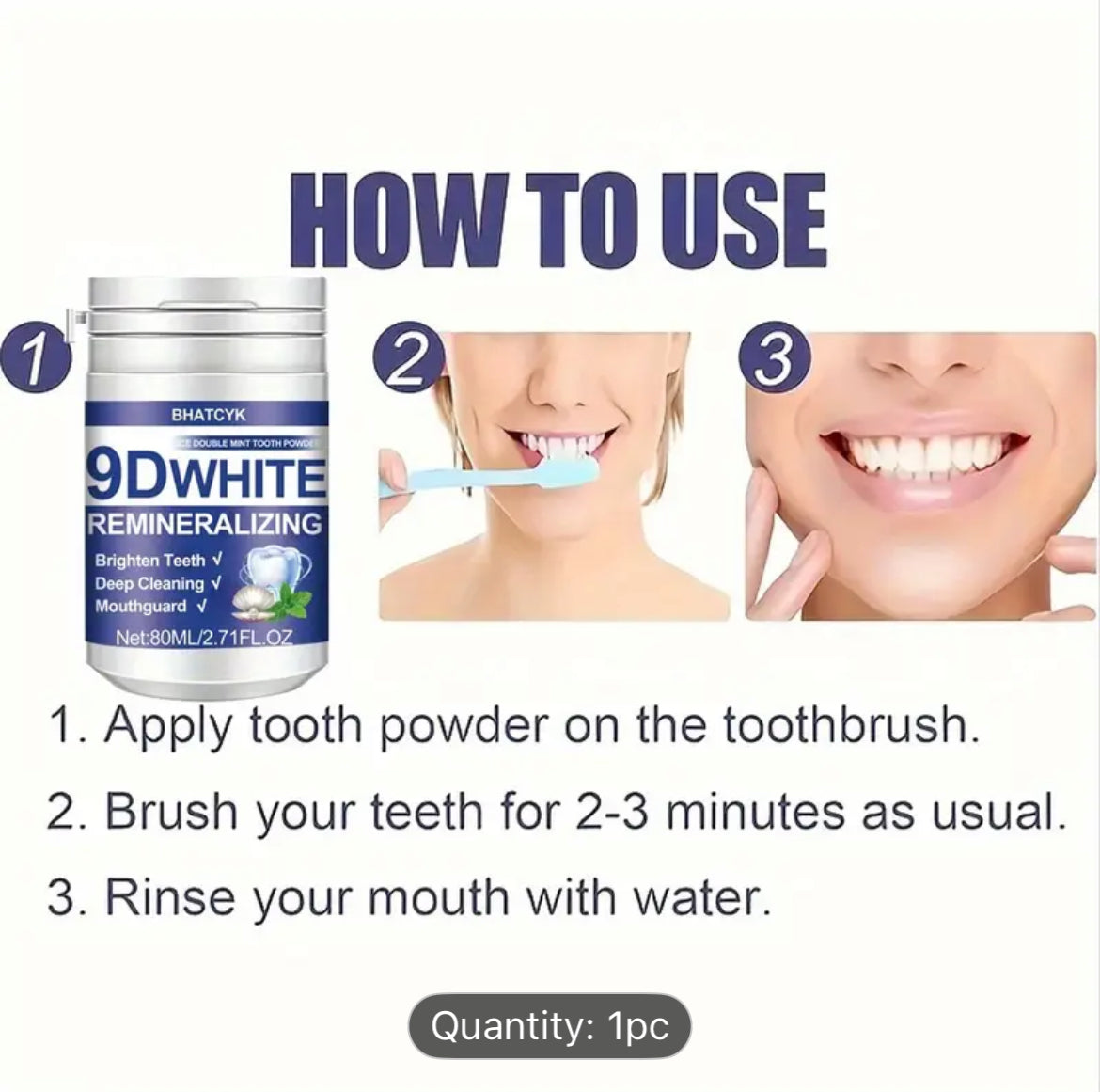 9D Whitening Tooth Powder for Natural Bright Smile
