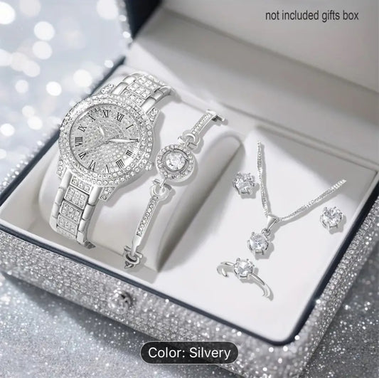 6 Piece Silvery Quartz Set Zinc Alloy Jewelry Collection