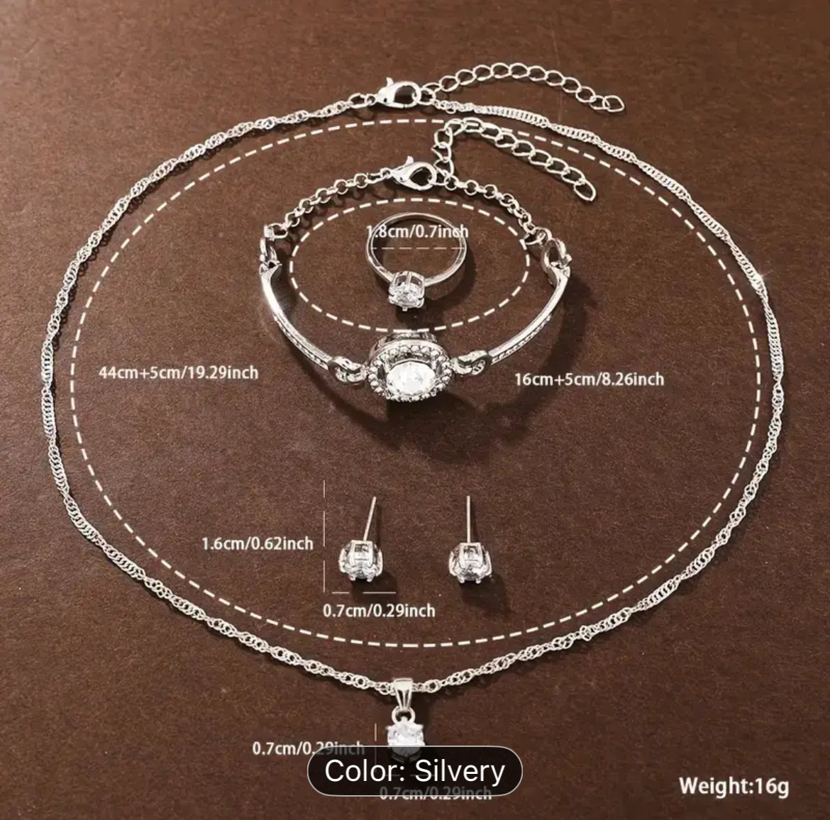 6 Piece Silvery Quartz Set Zinc Alloy Jewelry Collection