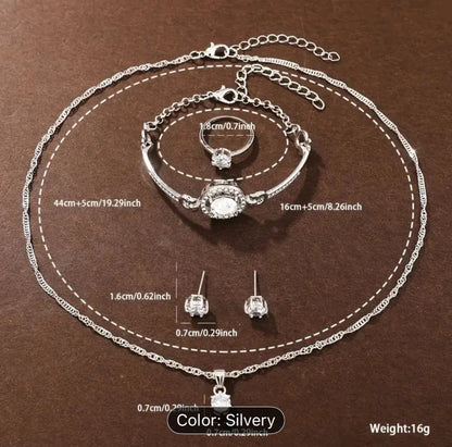 6 Piece Silvery Quartz Set Zinc Alloy Jewelry Collection