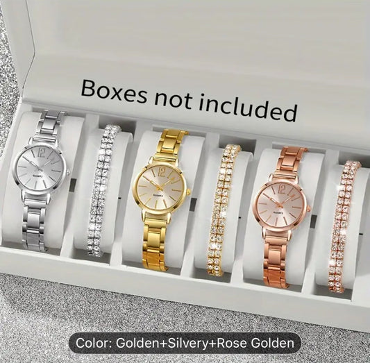 Six Piece Watches And Rhinestone Bracelets Stainless Steel