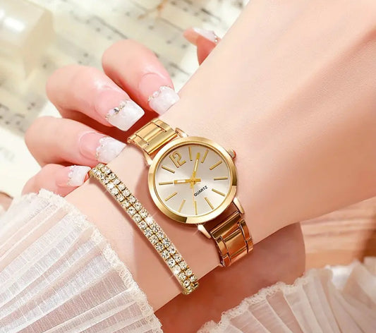 Six Piece Watches And Rhinestone Bracelets Stainless Steel - Shoppy