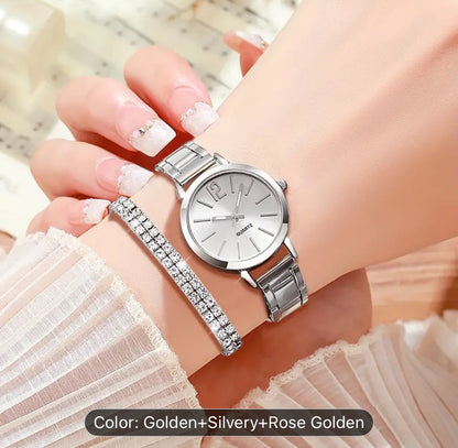 Six Piece Watches And Rhinestone Bracelets Stainless Steel