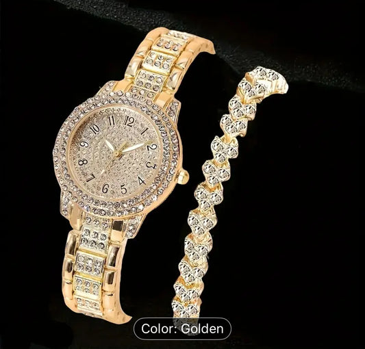 Elegant Two Piece Watch and Bracelet Set Stainless Steel