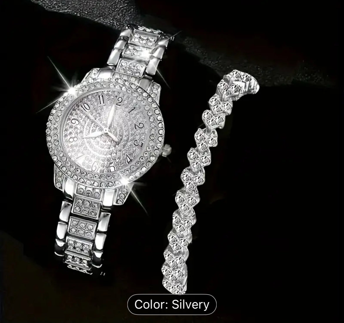 Elegant Two Piece Watch and Bracelet Set Stainless Steel