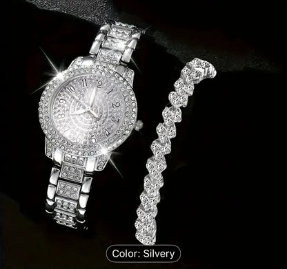 Elegant Two Piece Watch and Bracelet Set Stainless Steel