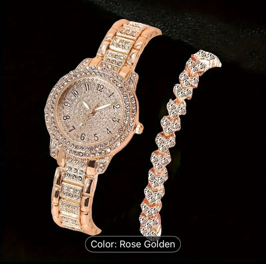 Elegant Two Piece Watch and Bracelet Set Stainless Steel
