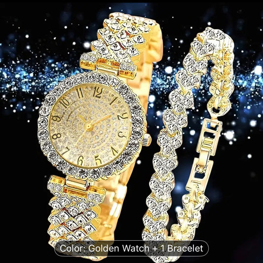 Two Piece Elegant Stainless Steel Watch and Bracelet Set