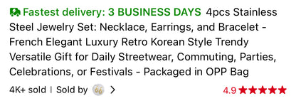 Stainless Steel Women Jewelry Set French Style 4 Pieces