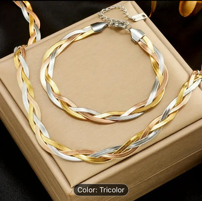 Stainless Steel Necklace and Bracelet Set Vintage Hip Hop
