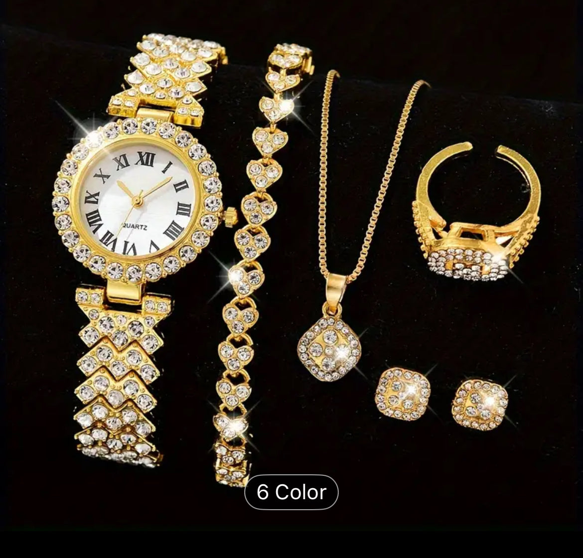 Six Piece Quartz Luxury Jewelry Set for Women Elegant Gift