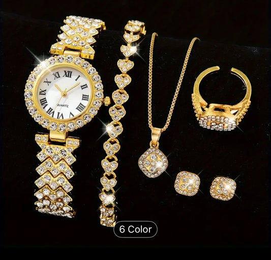 Six Piece Quartz Luxury Jewelry Set for Women Elegant Gift