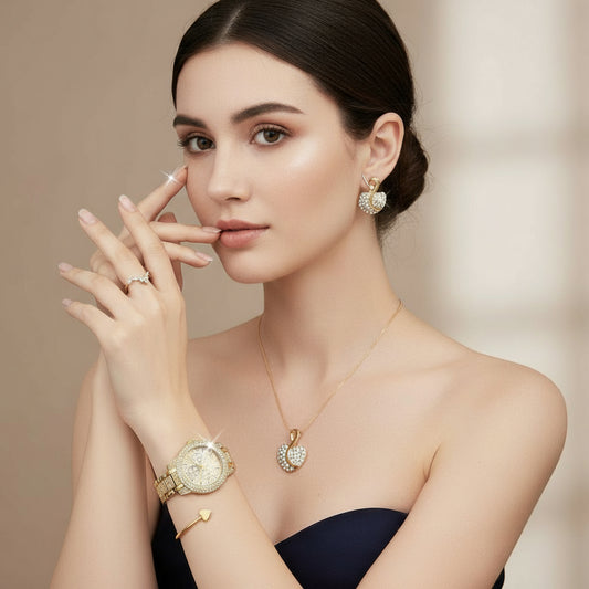 Six Piece Quartz Luxury Jewelry Set for Women Elegant Gift - Shoppy