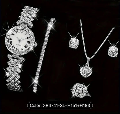 Six Piece Quartz Luxury Jewelry Set for Women Elegant Gift