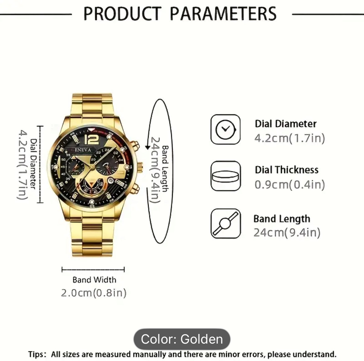 Men's Golden Quartz Watch And Bracelet Alloy Gift Set