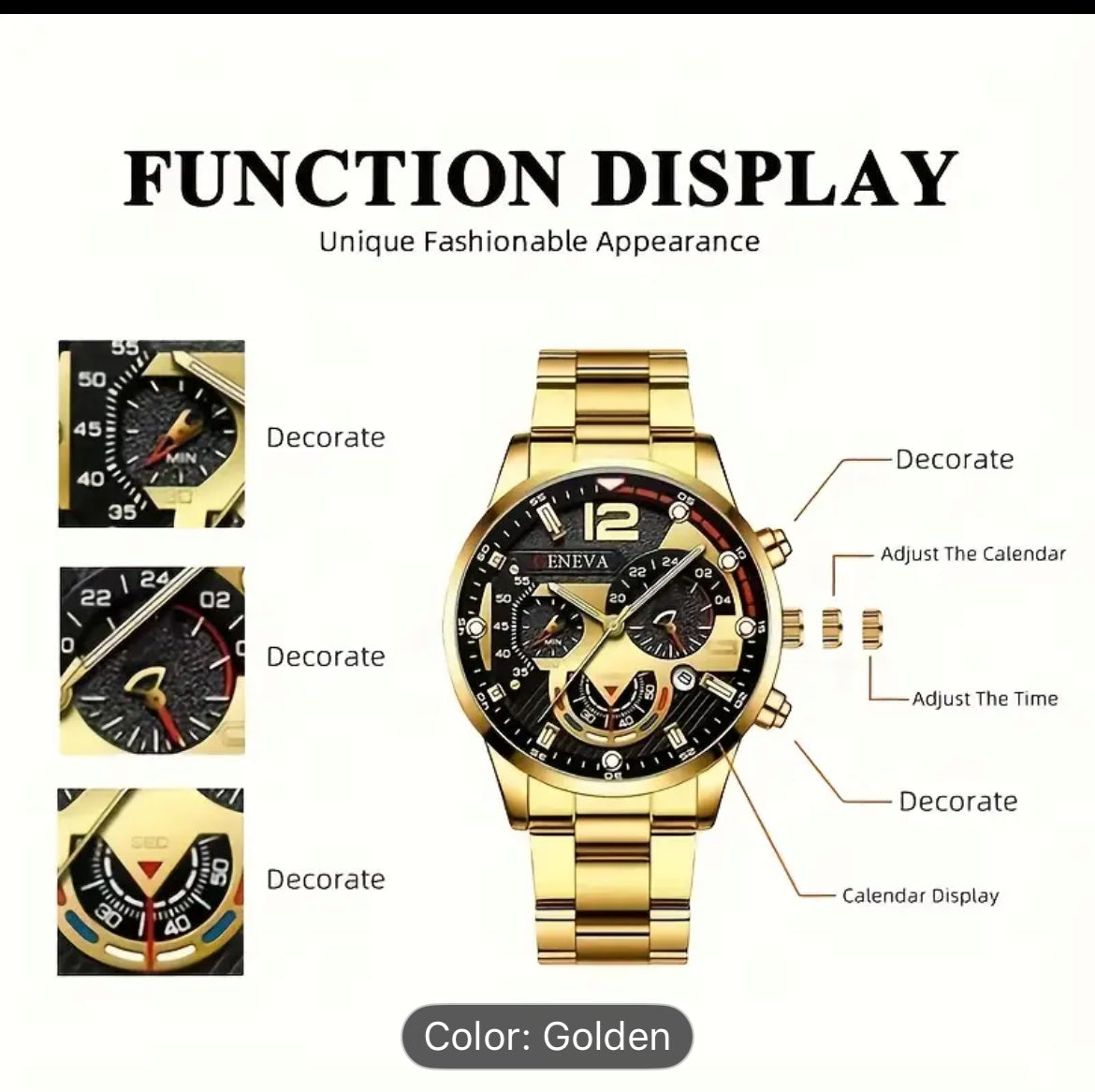 Men's Golden Quartz Watch And Bracelet Alloy Gift Set
