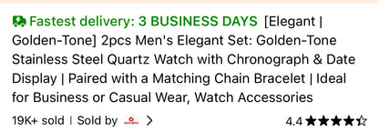 Men's Golden Quartz Watch And Bracelet Alloy Gift Set