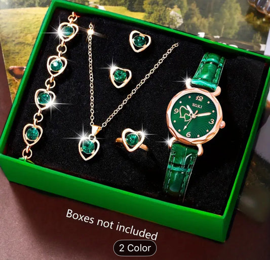 Ladies 6 Piece Fashionable Quartz Watch Set Two Colors