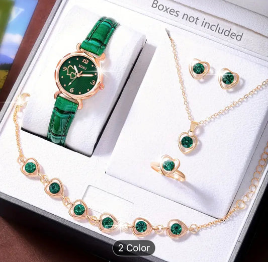 Ladies 6 Piece Fashionable Quartz Watch Set Two Colors
