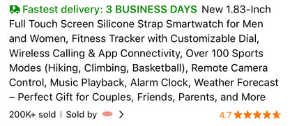 One Point Eight Three Inch Unisex Touch Screen Smart Watch