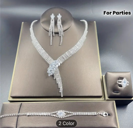 Elegant Women Crystal Set 4 Piece Jewelry Gift Box